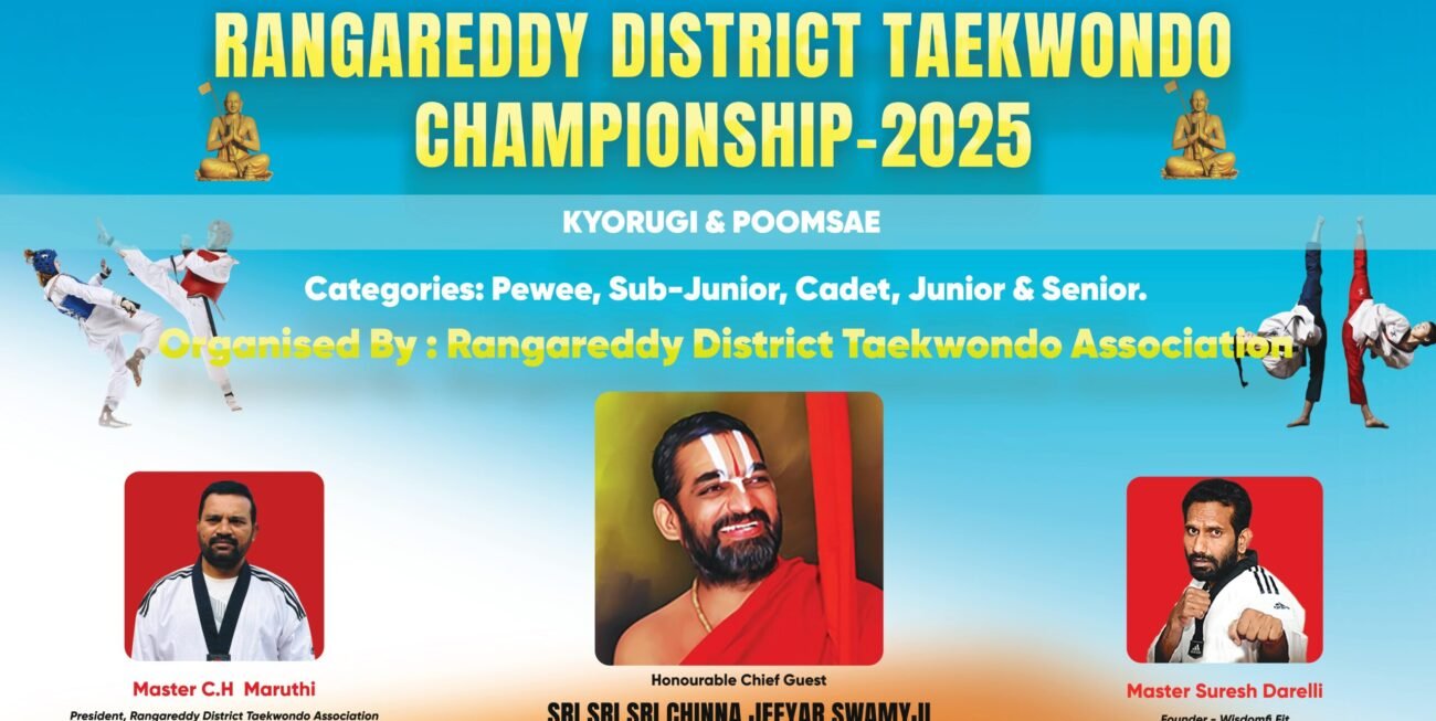 The Jiva Rangareddy District Taekwondo Championship 2025, held on 21st September 2025 at Jiva, Sri Ramanagaram, Muchintal Rd, P.O, Shamshabad, Palmakole, Hyderabad, Telangana, was a spectacular success — uniting over 300 talented young martial artists from across the district to showcase discipline, skill, and the true spirit of Taekwondo.